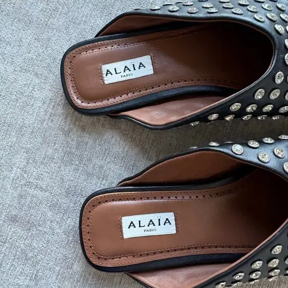$1,120 Alaïa black lambskin crystal-embellished mules - Picture 4 of 4